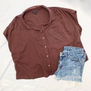 Torrid Brown Short Sleeve Button Up Size 1